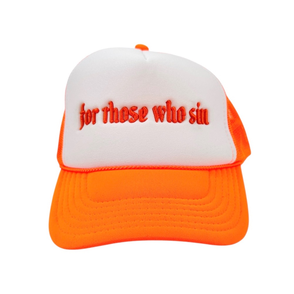 FOR THOSE WHO SIN Bright Neon Orange Mesh Snapback Adjustable Trucker Hat Cap